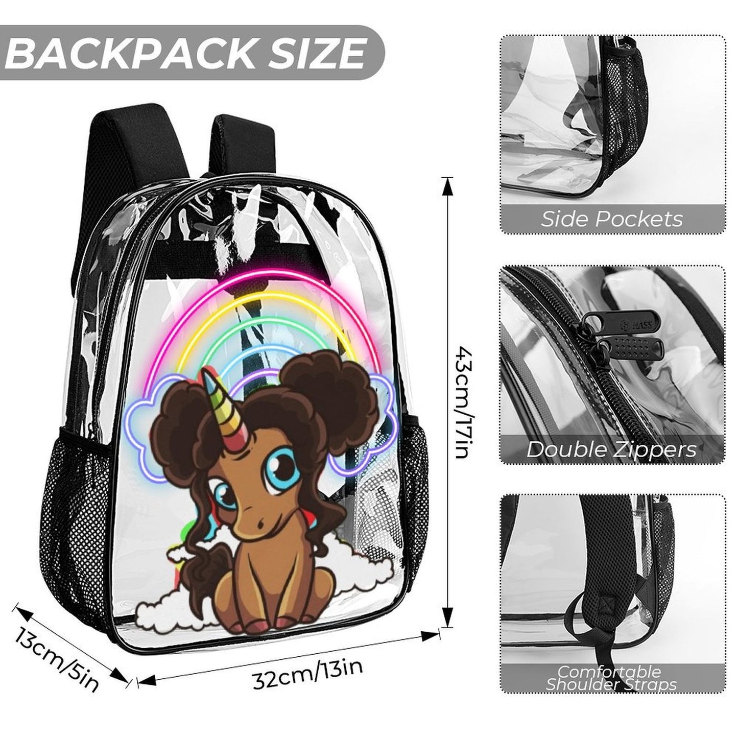 Afro Unicorn Clear Backpack 3pc Set