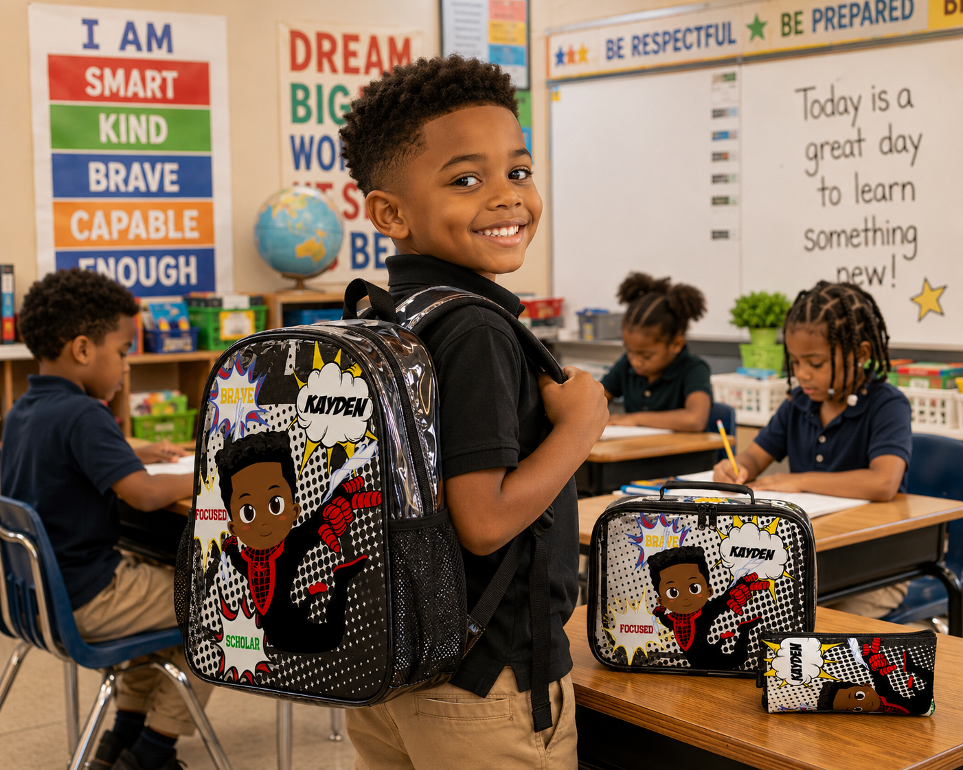 Custom Spiderboy clear backpack 3pc set
