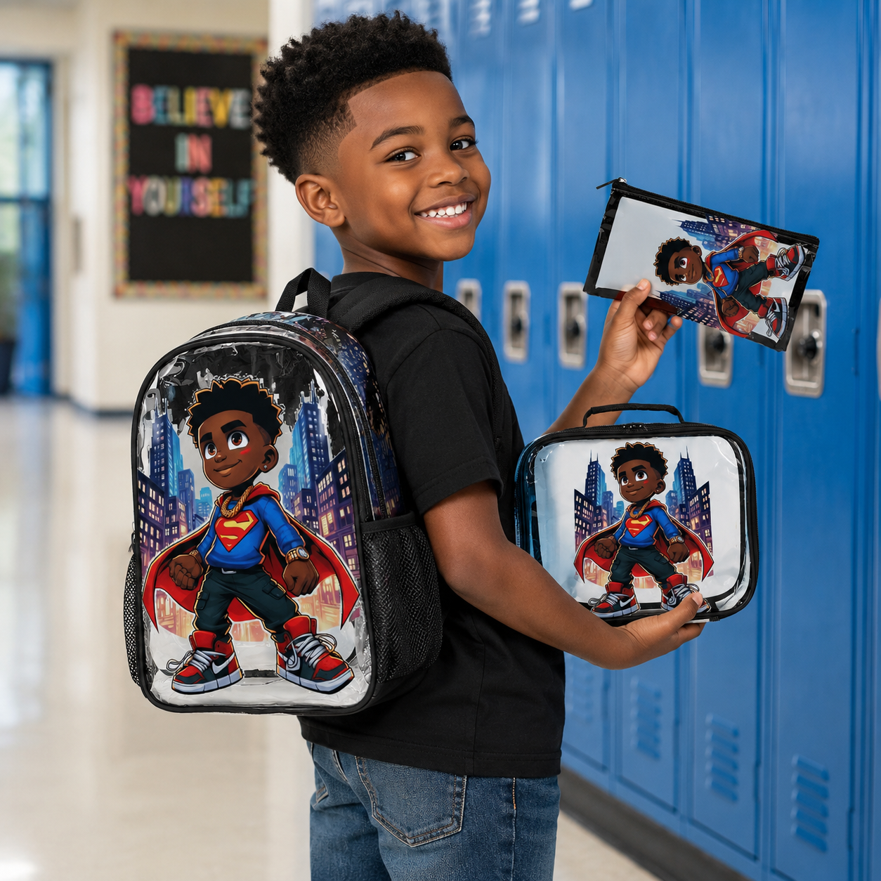 Superhero Boy Clear Backpack 3pc set