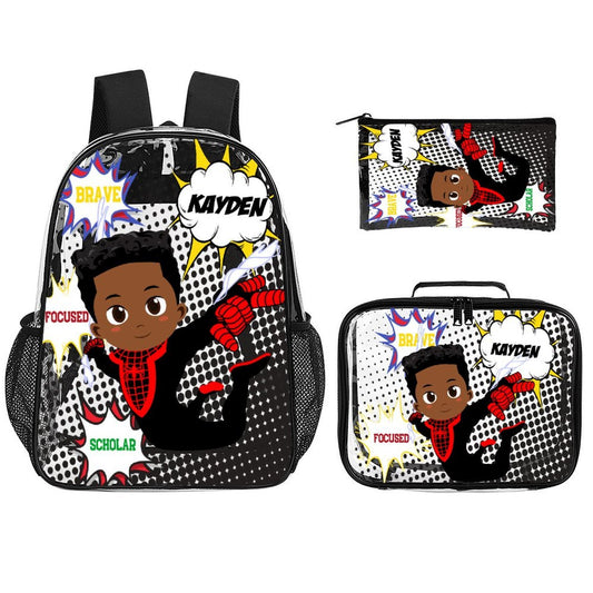 Custom Spiderboy clear backpack 3pc set