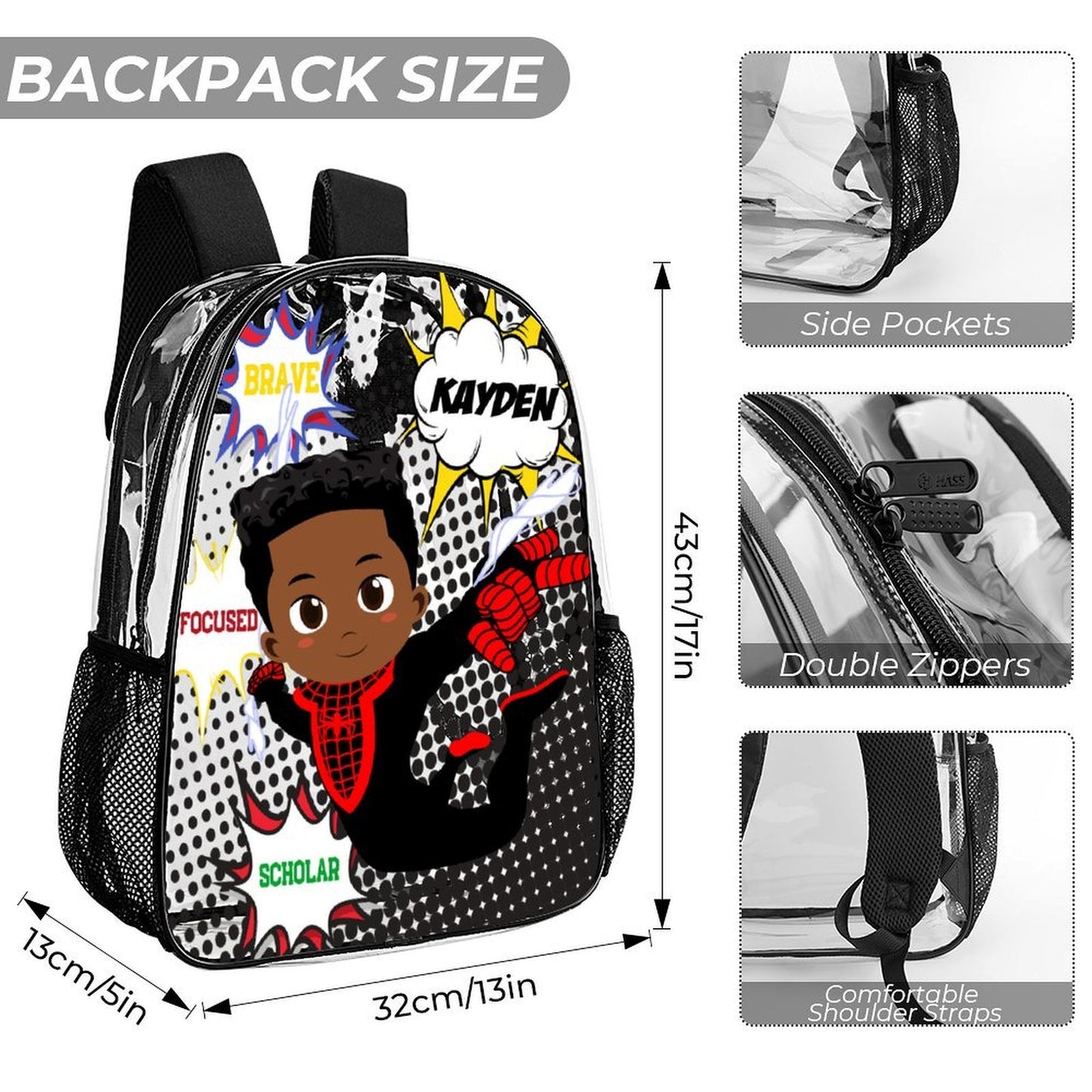Custom Spiderboy clear backpack 3pc set