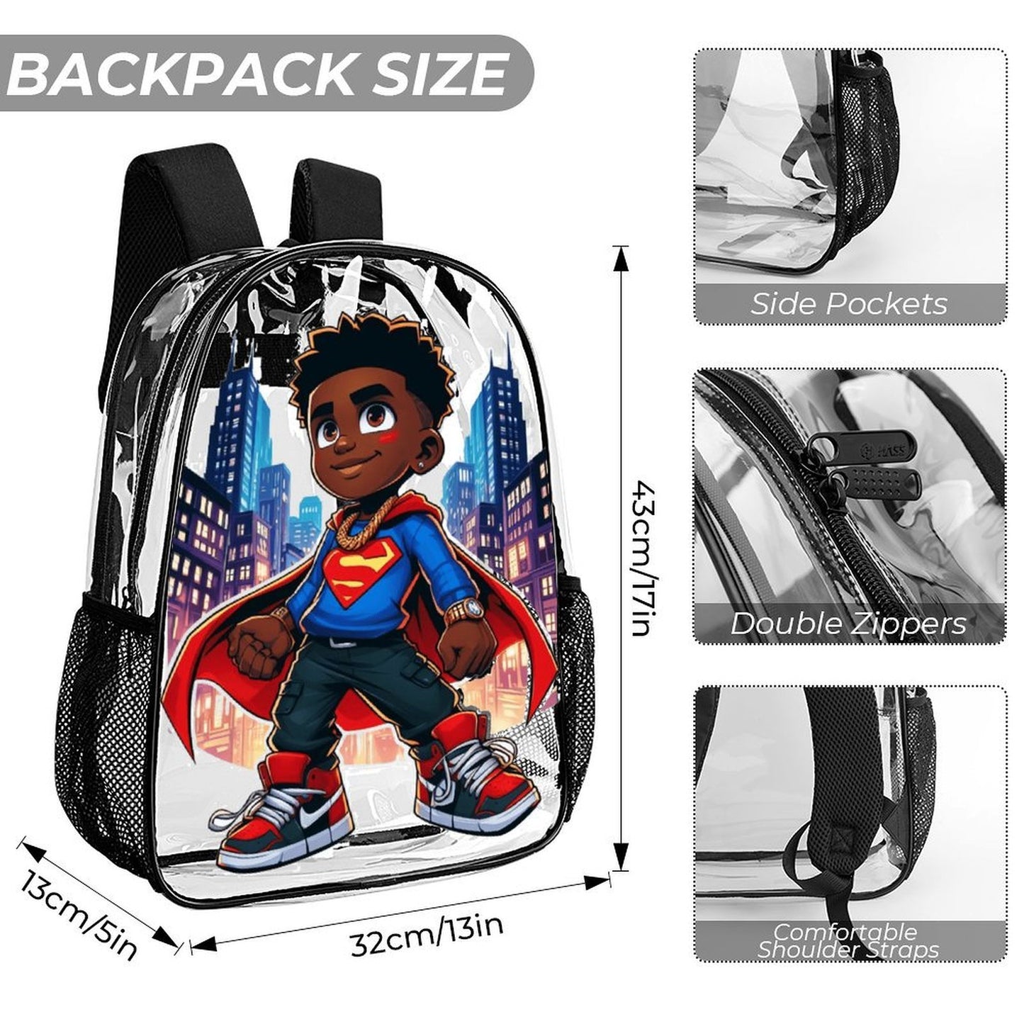Superhero Boy Clear Backpack 3pc set