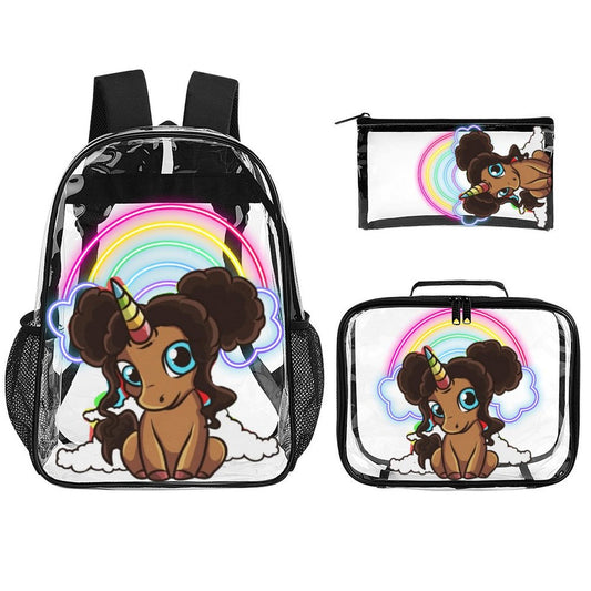 Afro Unicorn Clear Backpack 3pc Set